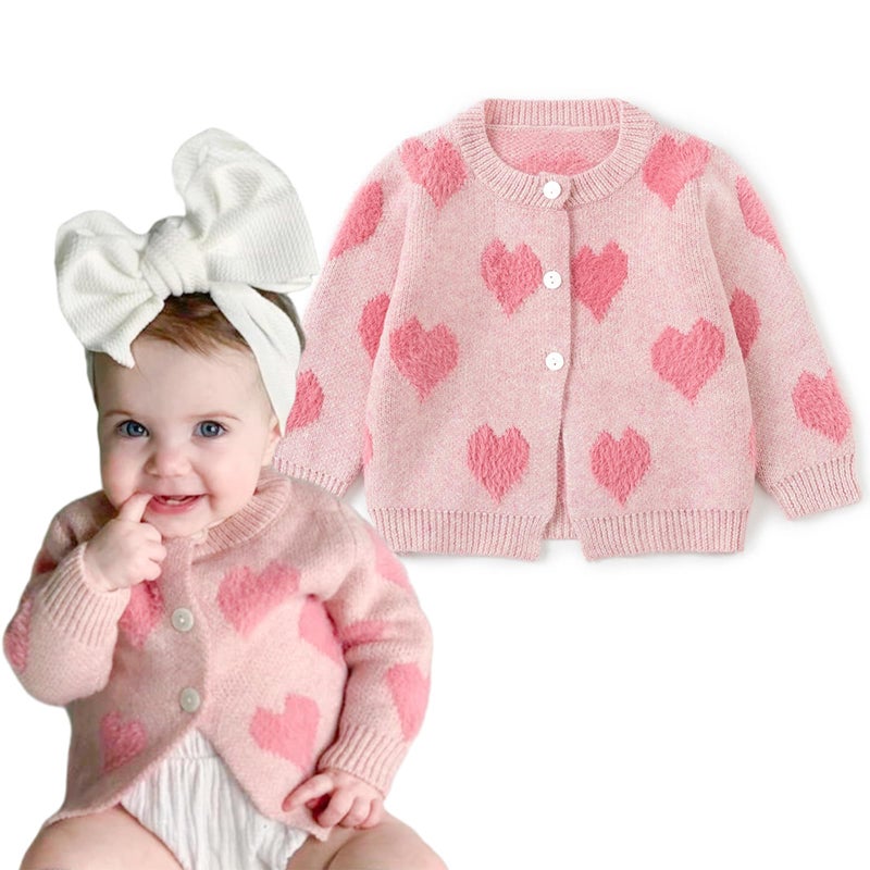 Simplee kids سويبل كيدز سترة أطفال بسيطة مزينة بقلب كارديغان للأطفال ملابس عيد الحب وردي 18-24 شهر - Image 1